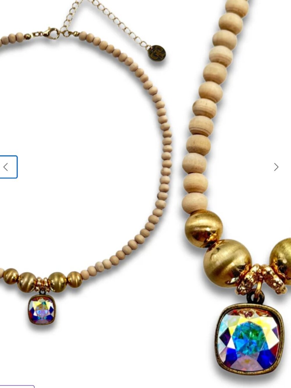 Wood & Gold Necklace - Cream